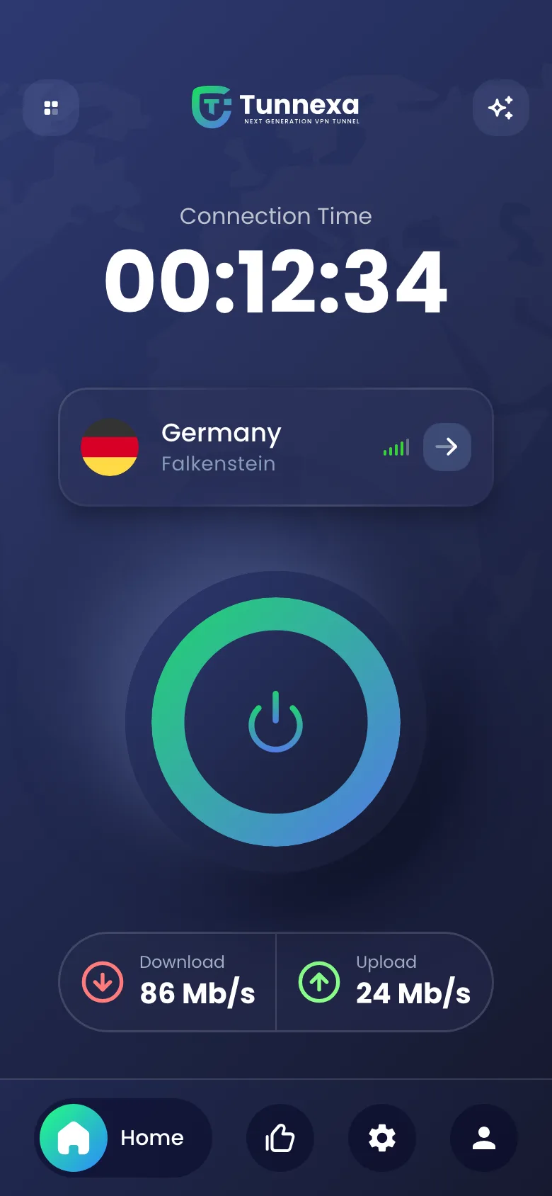 Tunnexa VPN for Android, connected
