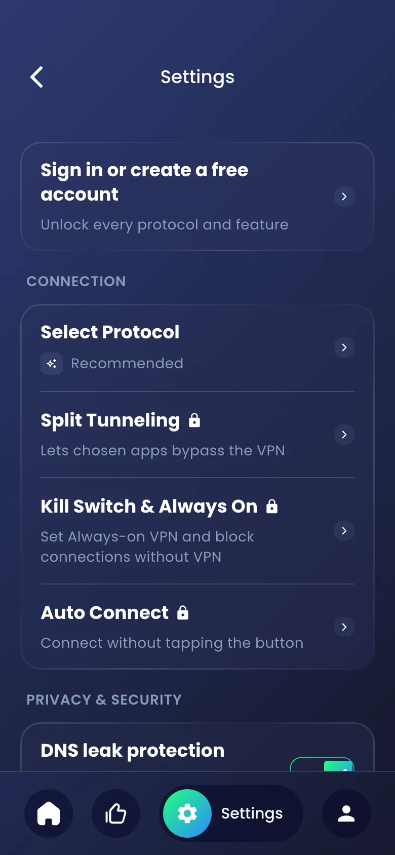 Tunnexa Settings on Android with Split Tunneling in the Connection group